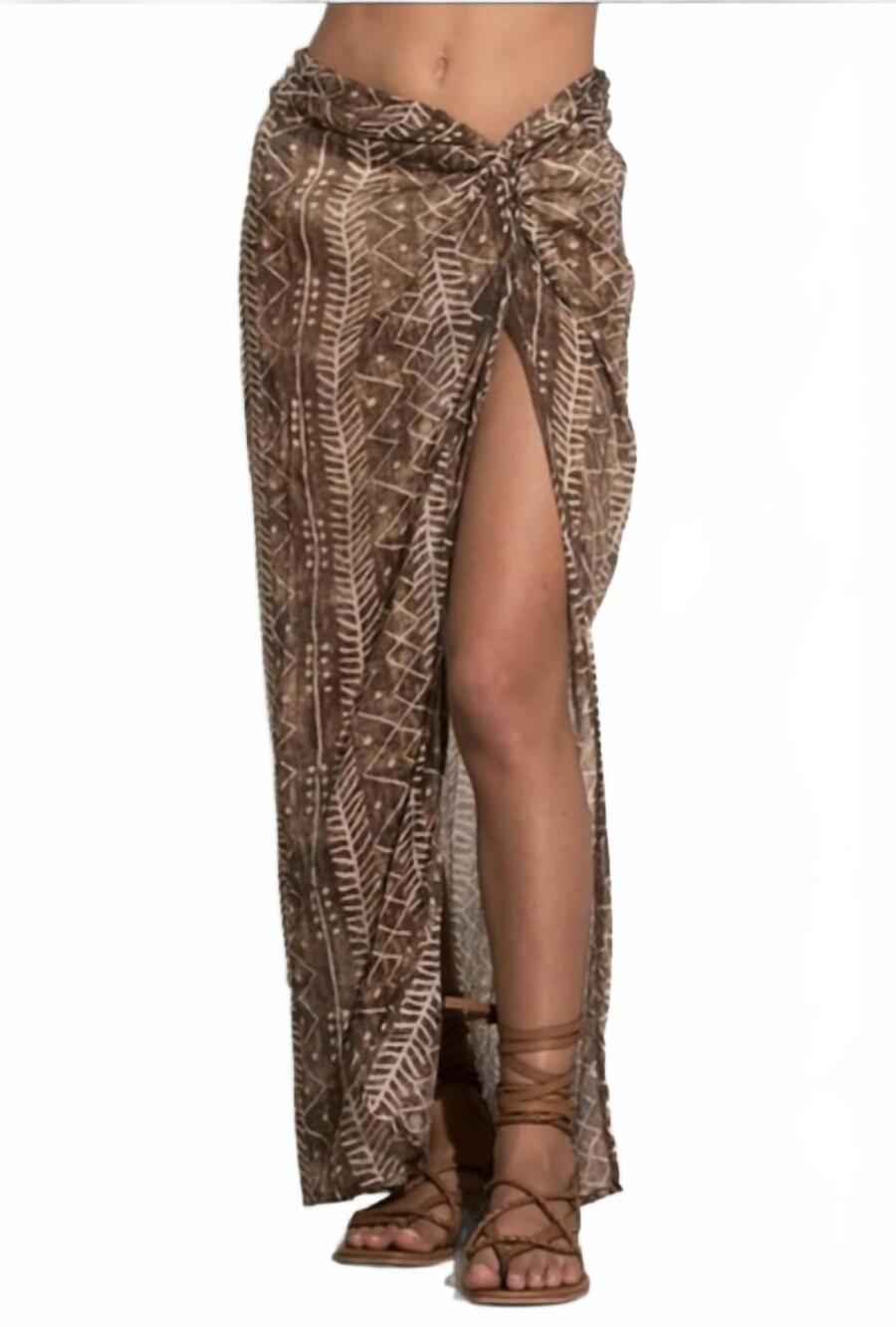 NEW ELAN long sarong maxi skirt in brown tulum print